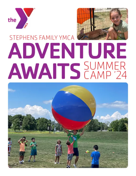 Adventure Awaits kids playing with a giant colorful beachball